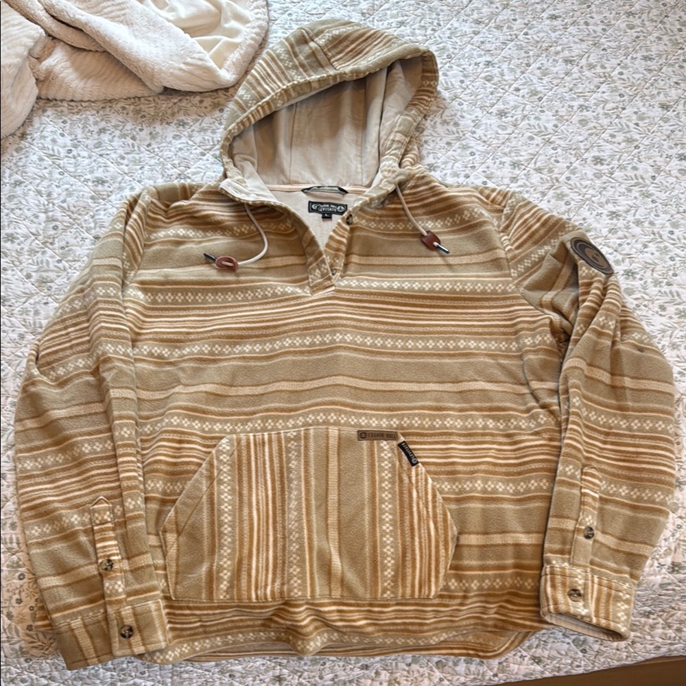 Tan Striped Hooded Pullover